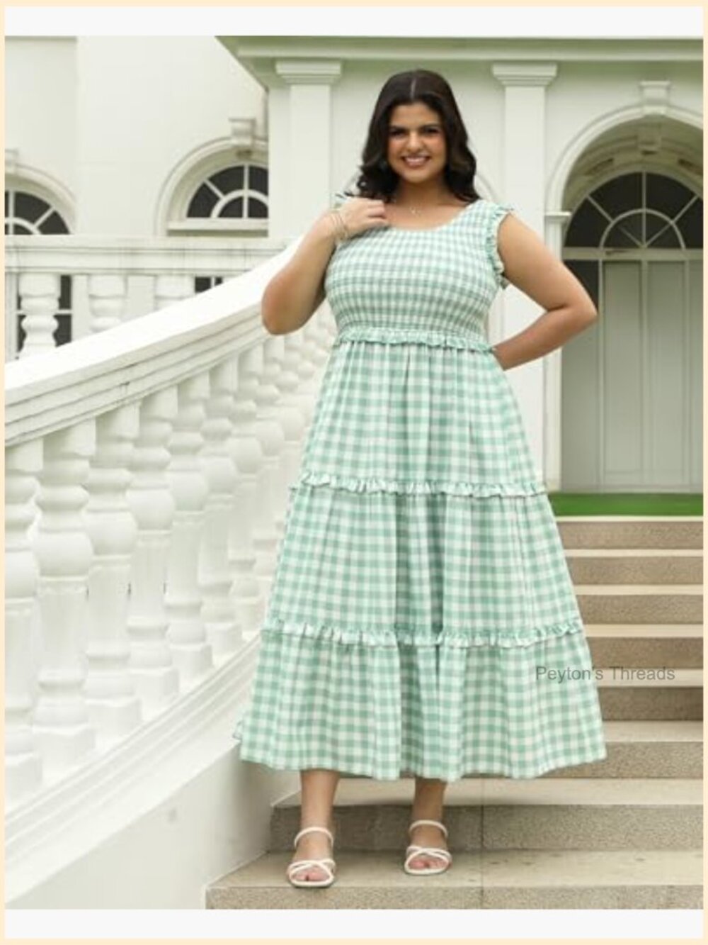 Plus Size Sleeveless Smocked Tiered Maxi Dress with Pockets - Picture 3 of 5